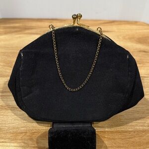 Vintage Black canvas Evening Clutch with Gold detail